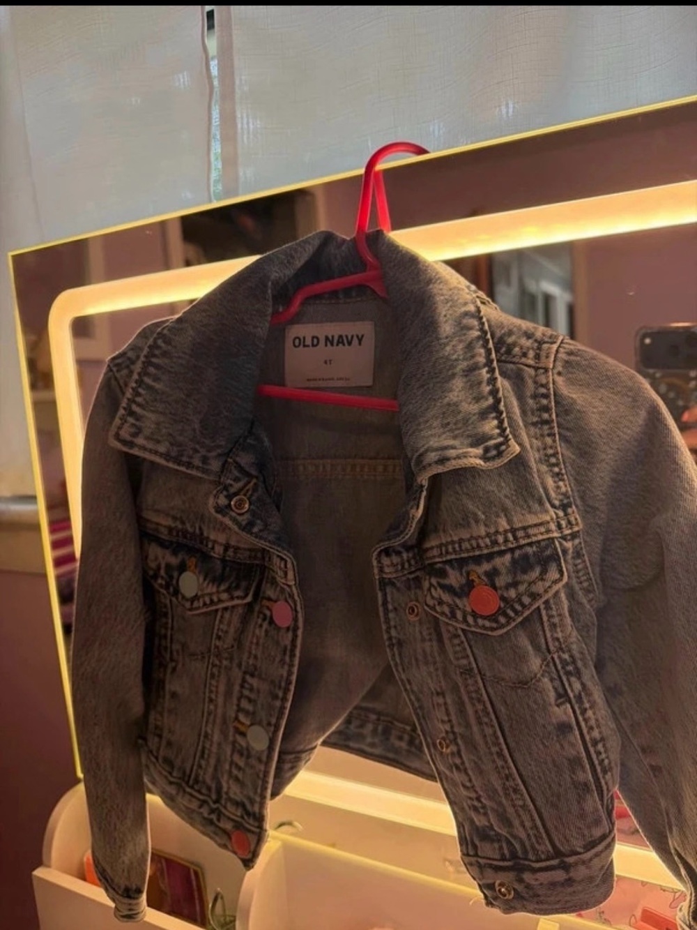 Old Navy Girls' Washed Grey Denim Jacket with Colorful Buttons